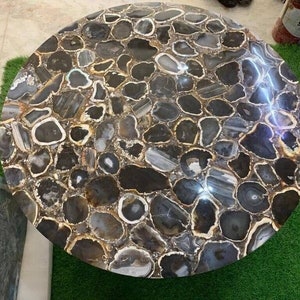 Mesa de centro con rodajas de ágata, mesa redonda de ágata, consola de ágata, mesa de ágata negra, mesa de centro de geoda, decoración personalizada para el hogar y la sala de estar.