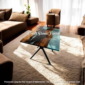 Handmade Clear Epoxy Resin Dining Table: Mid-Century Modern Furniture