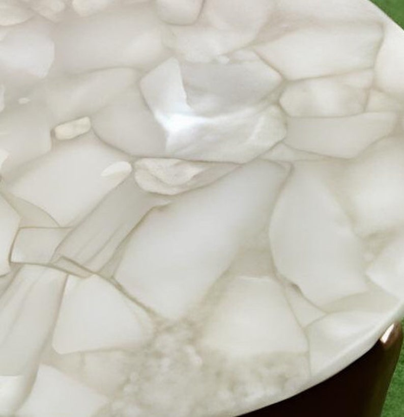 White Quartz Coffee Table Top Round/ Handmade Living Room Furniture ...