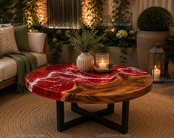 Handcrafted Epoxy Coffee Table, Live Edge Wood Resin Table, Statement Furniture for Living Room Decor