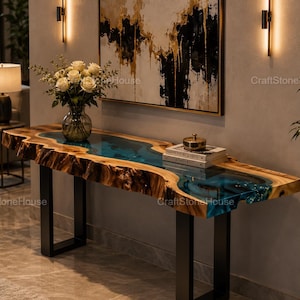 Handmade Live Edge Epoxy Console Table Custom Solid Wood Furniture