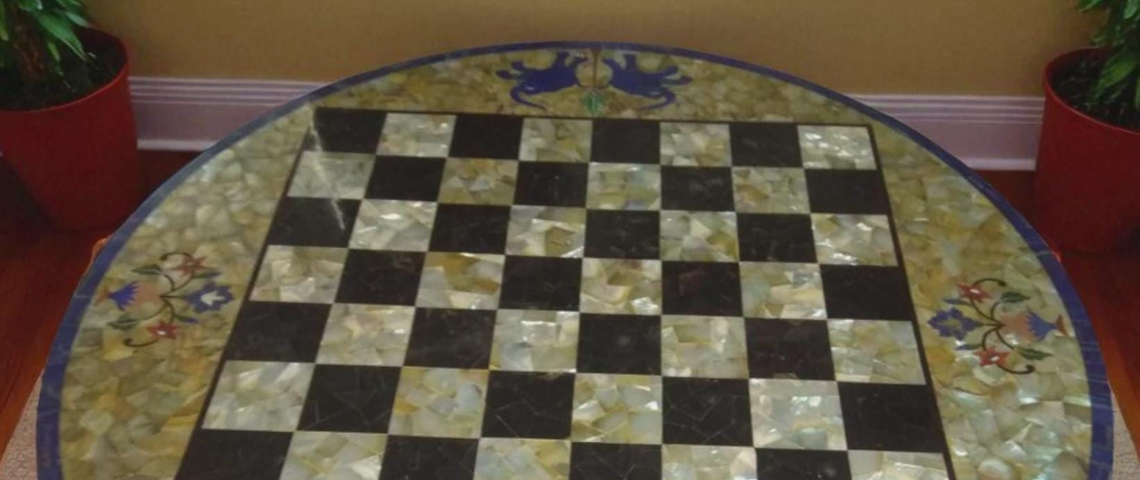 18  Marbre Échecs Table Top Cornaline Incrustation Pietra Dura Décor