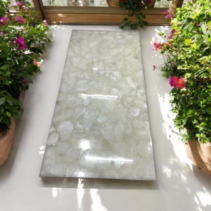 Handmade White Quartz Dining Table Top: Natural Stone Kitchen Slab Modern Bar Countertop