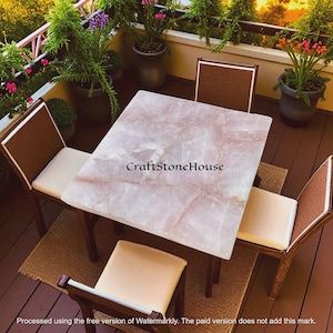 Handmade Crystal Rose Quartz Square Coffee Table Top Pink Gemstone Side Table for Luxury Home & Garden Decor Interior