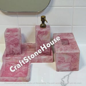 Rose Quartz Bathroom Set, Elegant Bathroom Accessories, Agate Soap Pump, Stone Soap Dispenser, Luxury Vanity Set, Crystal Decor
