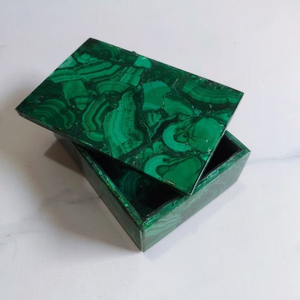 Malachite Jewelry Box, Marble Inlay Box, Gift for Girls, Stone Jewellery Boxes, Unique Birthday Gift, Green Keepsake Box, Occasional Gifts