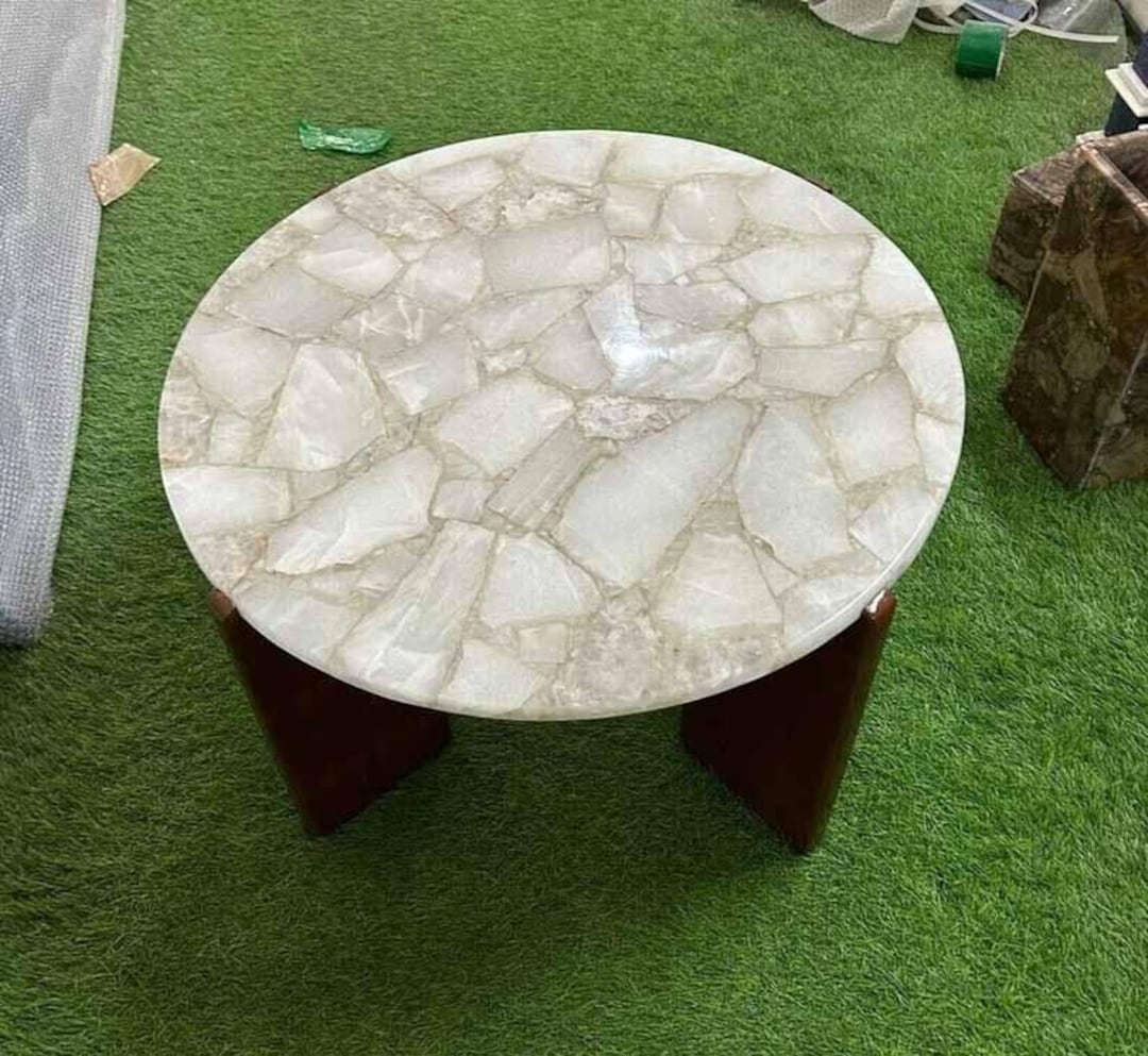 Handmade Round White Quartz Coffee Table Top: Modern Home Decor - Etsy