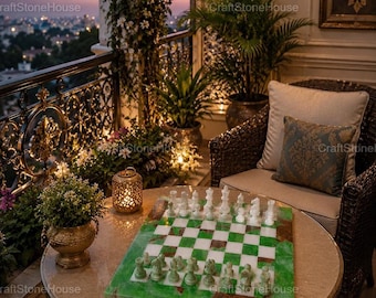Luxury Onyx Chess Set, Handmade Stone Chess Board, Green Marble Chess Game, Elegant Home Decor, Gift for Chess Lovers