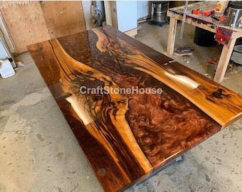Live Edge Wood & Resin Dining Table Custom Epoxy Countertop
