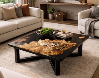 Schwarz Epoxy Akazie Holz Tisch Quadrat Harz Couchtisch Handgemachte Luxus Wohnzimmer Möbel