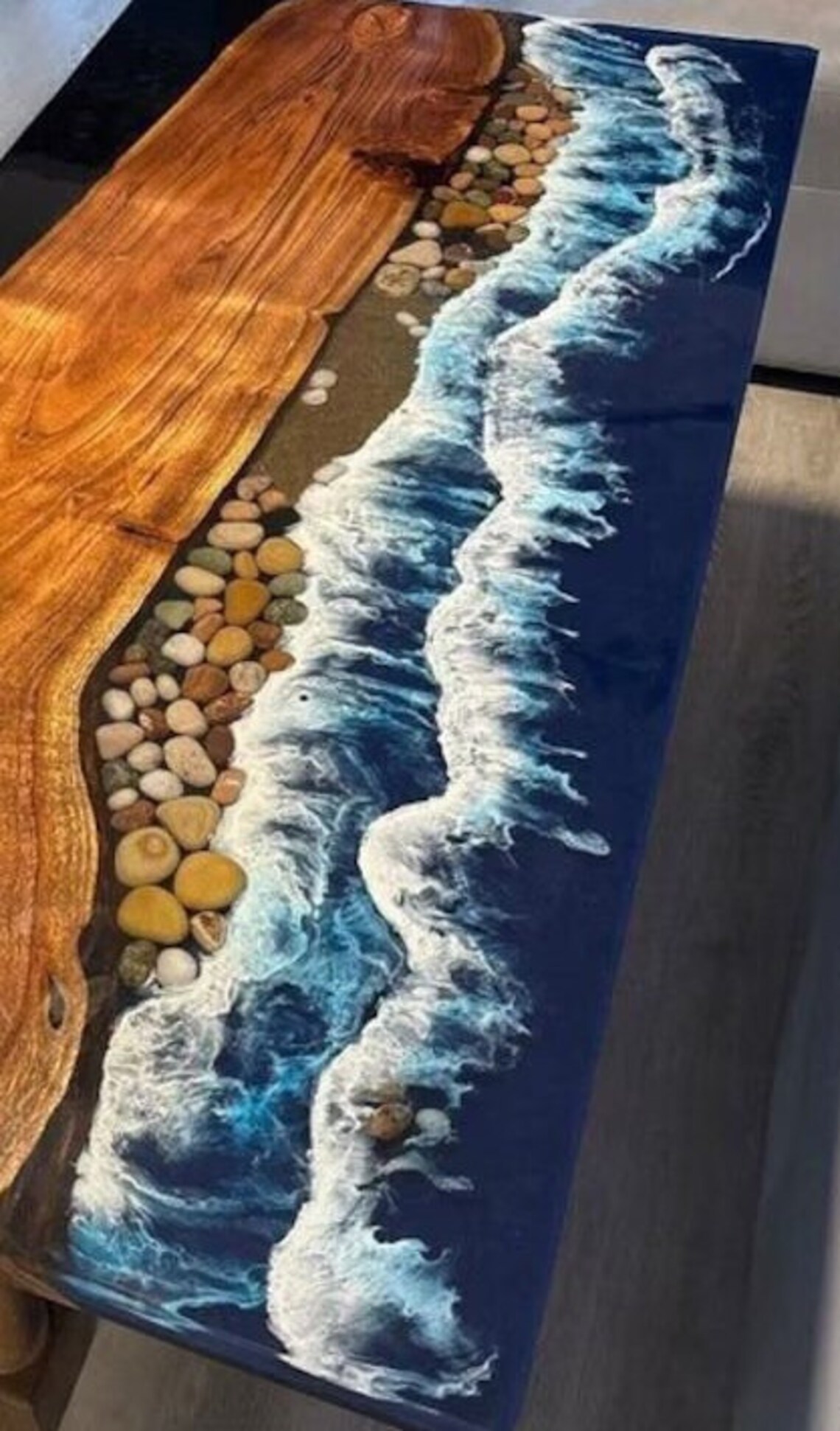 Ocean Beach Epoxy Coffee Table Live Edge Wood & Resin Rectangle Dining ...