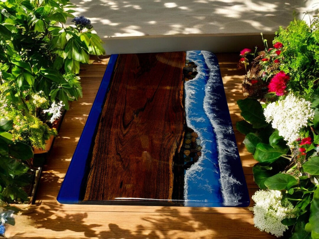 Ocean Wave Rectangle Blue Epoxy Resin Kitchen Dining Table Luxury ...