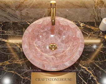 Rosa Rosenquarz-Waschbecken Poliert Healing Crystal Becken Luxusstein Badezimmer Eitelkeit