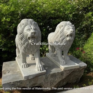 Exquisite kundenspezifische weiße Marmor-Hand geschnitzte Edelstein-Löwen-Statue Haus-Gartendekor antike Figur Handgefertigte moderne Kunst