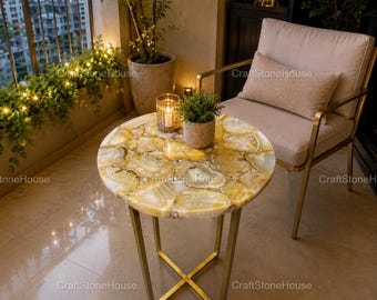 Agate Stone End Coffee Table Top for Hallway Decor Exclusive Furniture
