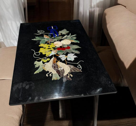 Rectangle Black Marble Dining Table Top Customized Pietradura