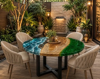 Luxury Resin River Ocean Coffee Table Handmade Round Epoxy Wood Table Modern Garden Patio Table Custom Outdoor Designer Home Furniture Gift