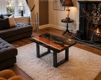 Rectangle Epoxy Resin Dining Table Custom Wood Furniture