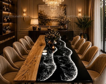 Custom Epoxy River Dining Table Walnut Live Edge Table Handmade Luxury Home Furniture Modern Resin Wood Table Bar Decor Counter Slab