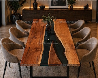 Clear Epoxy River Table Custom Resin Dining Table Handmade Modern Living Room Furniture