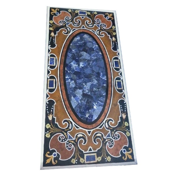 Marble Dining Table Tops Pietradura Multi Semi Precious with Lapis Lazuli Inlaid Stone Work Handmade Dining Room Furniture