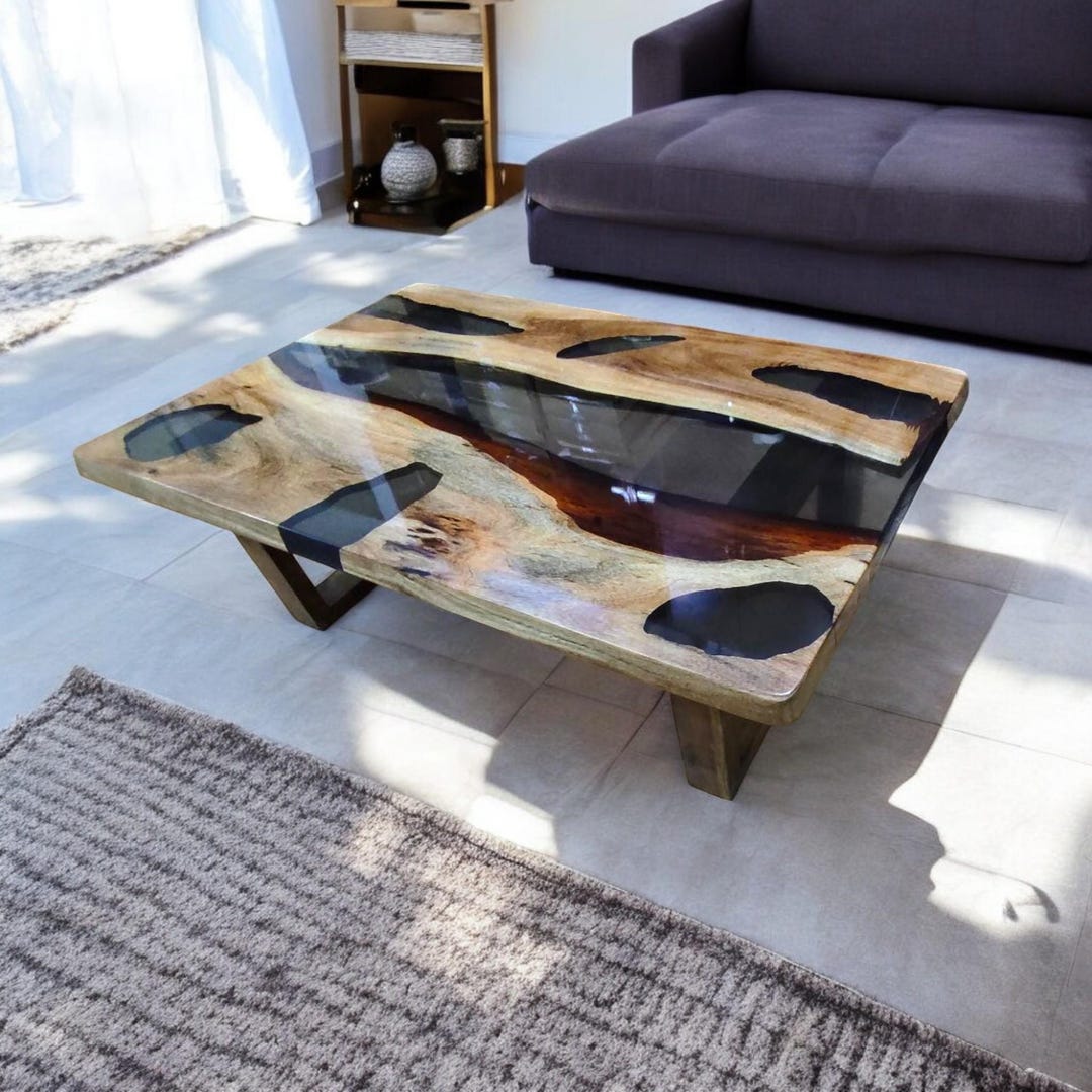 Unique Rectangle Clear Epoxy Resin Kitchen Dining Table Console Bar