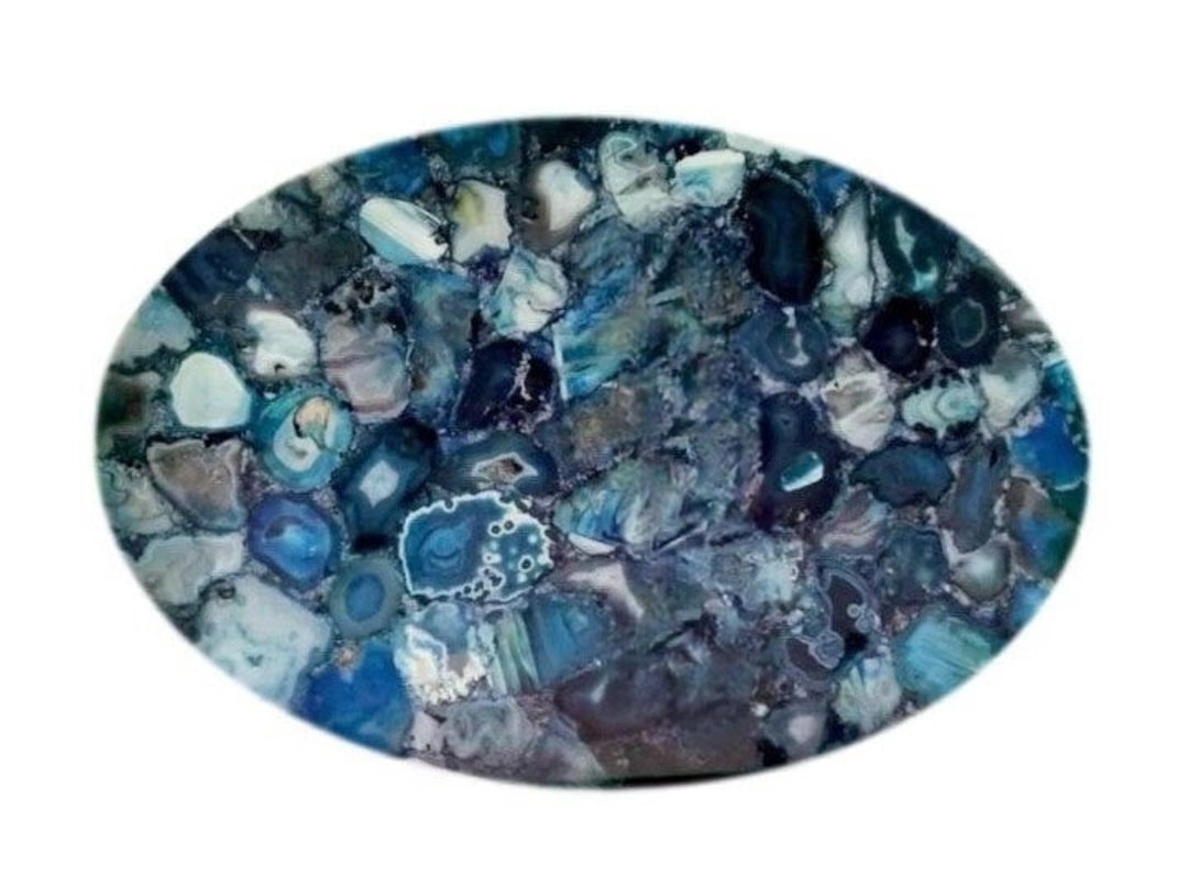 Stunning Blue Agate Tabletop Oval Shape Blue Agate Top Dining Etsy