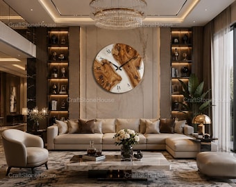 Large Epoxy Resin Wall Clock Wooden Wall Clock Modern Living Room Decor Roman Numeral Clock Luxury Handmade Wall Art