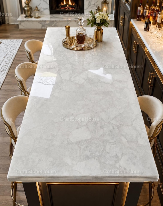 White Quartz Table Top Modern Furniture for Kitchen & Living Room Handmade Bar Countertop