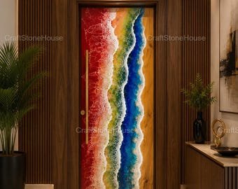 Rainbow Epoxy Resin Door Handmade Wooden Entry Door Modern Luxury Front Door Artistic Statement Interior Door Panel