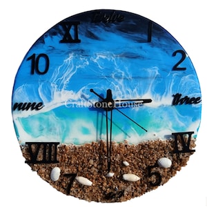 Personalized Ocean Design Handmade Wall Hanging Clock with Epoxy Resin