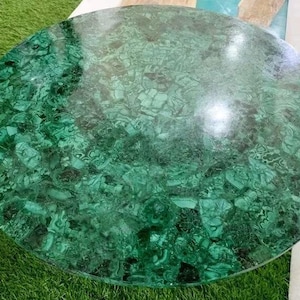 Malachite Green Table Top Natural Elegant Look Gemstone Countertop Semi Precious Overlay Work Patio Home Decor and Furniture