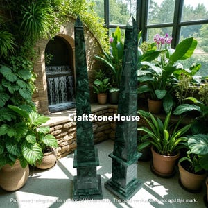 Luxury Handcrafted Malachite Obelisk Pair Precious Gemstone Sculptures with Green Crystal Malachite Stone for Home, Office, Hotel Interiors