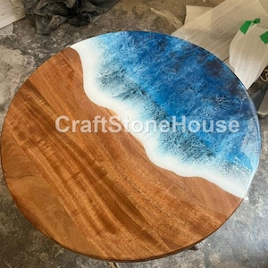 Tampo de mesa de praia redondo, mesa redonda de madeira e resina, tampo de mesa epóxi, móveis de decoração para casa, arte epóxi, mesa de sala de jantar