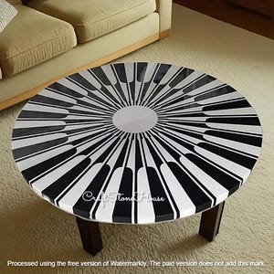 Black & White Bone Inlay Table Top, Handmade Bone Inlay Side Table, Black and White Geometric Accent Table, Luxury Home Decor Interior
