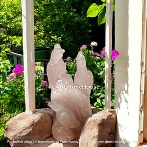 7&quot; Gorgeous Pink Rose Quartz Hand-Carved Birds Statue, Decorative Healing Crystal Figurine for Home & Balcony Interior Modern Arts