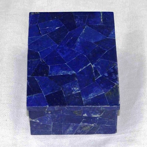 Rectangle Jewelry Keepsake Box Royal Look Marble Inlay Semi Precious Lapis Lazuli Random Art Mosaic Stone Mother's Day Gift