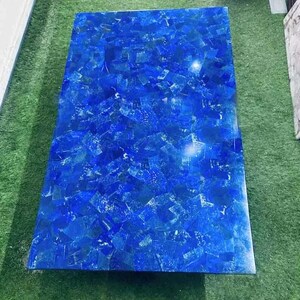 Random Blue Lapis Lazuli Stone Dining Table Top Handmade Kitchen Slab Counter Bar Furniture Unique Gemstone Cafeteria Table Hallway Decor