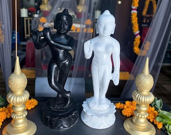 Estatua de mármol de Radha Krishna tallada a mano: ídolo hindú, decoración del hogar