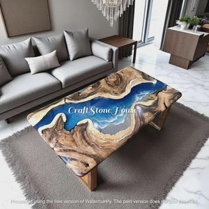 Ocean River Epoxy Resin Dining Table – Handmade Rectangular Wood & Resin Center Table, Beach Wave Arts Table for Luxury Living Room