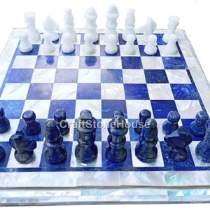 Handmade Chess Set With Stone Chess Pieces Personalized Gift for Lapis Lazuli With Mop Random Chess Board Puzzles Board Christmas Gift Deco