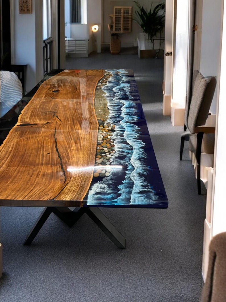 Handmade Ocean Wave Epoxy Resin Table: Luxury River Dining Table - Etsy