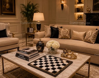 Premium Marble Chess Set Handmade Luxury Coffee Table Chess Board Living Room Decor