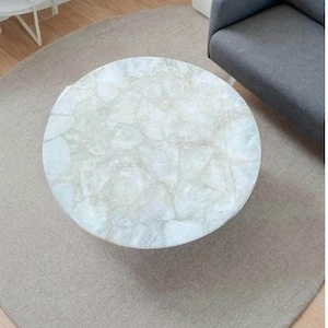 Quartz Table Top, Round Coffee Table, White Agate Table, Handmade Table, Custom Made Table, Side Table, Restaurant And Cafeteria Decor,