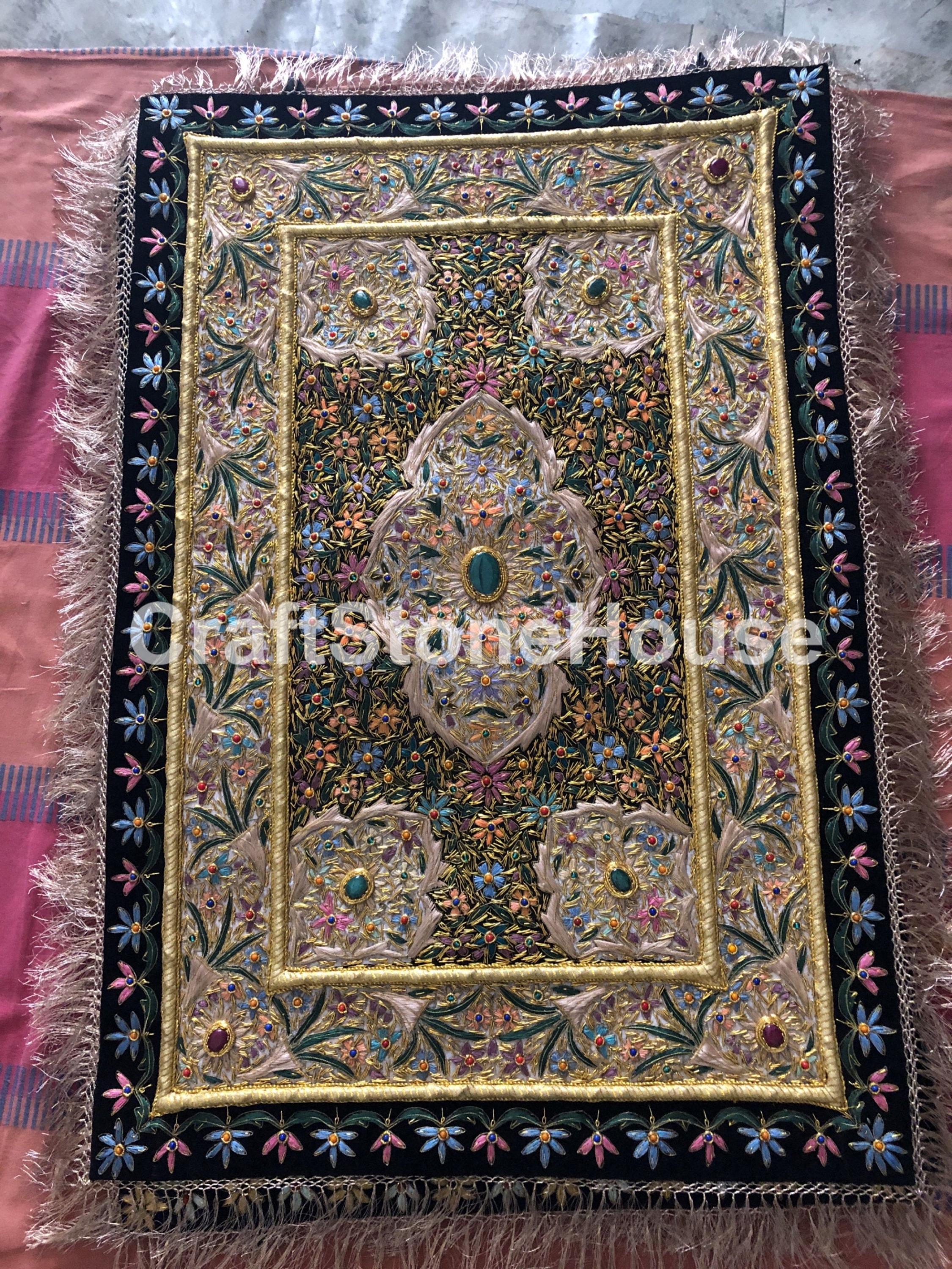 Zardozi Jewel Carpet Wall Hangings Embroidered Tapestry Etsy