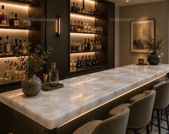 Handmade White Quartz Table Top Agate Dining Table Slab Luxurious Bar Countertop