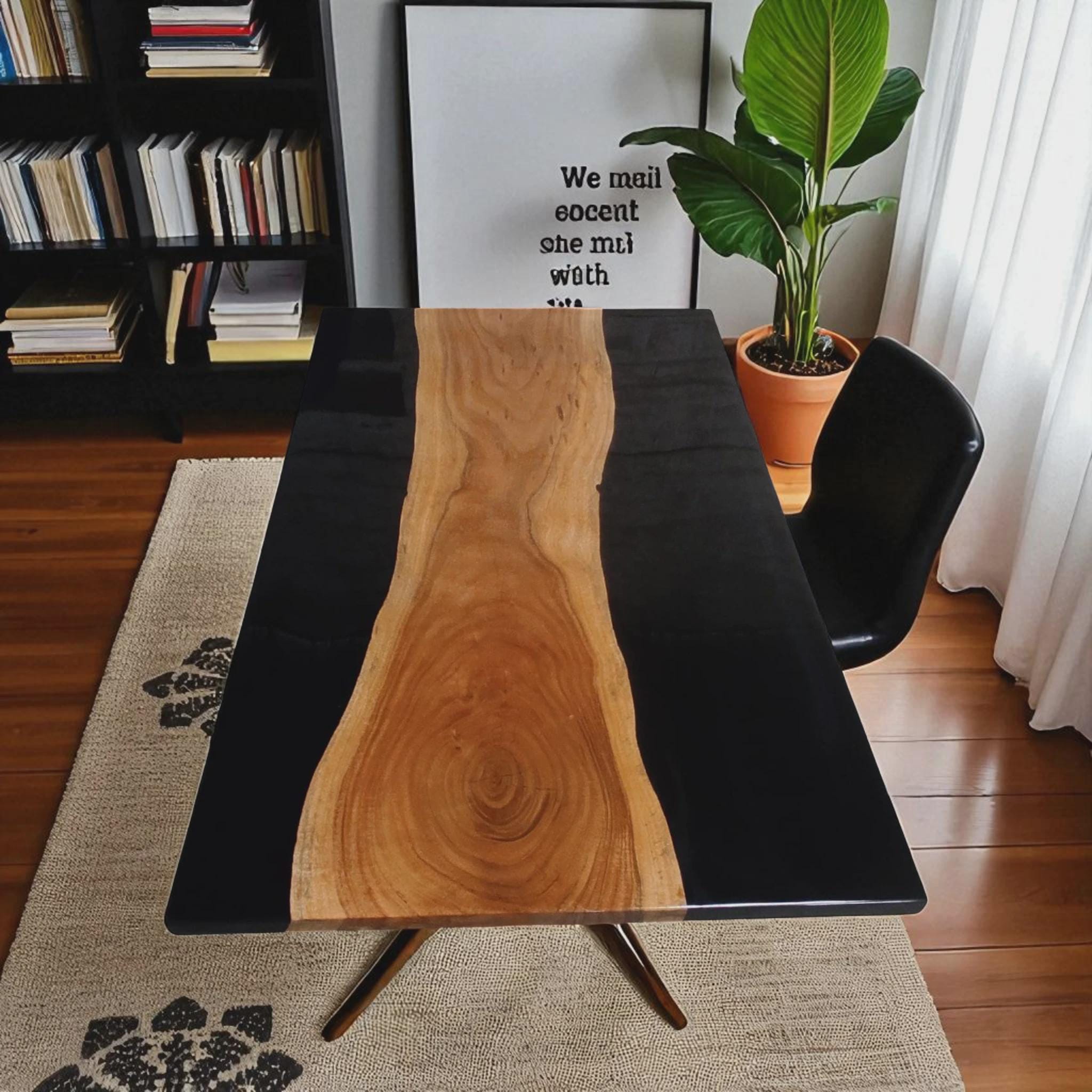 黒エポキシ樹脂ダイニングテーブル ミッドセンチュリーモダン会議用