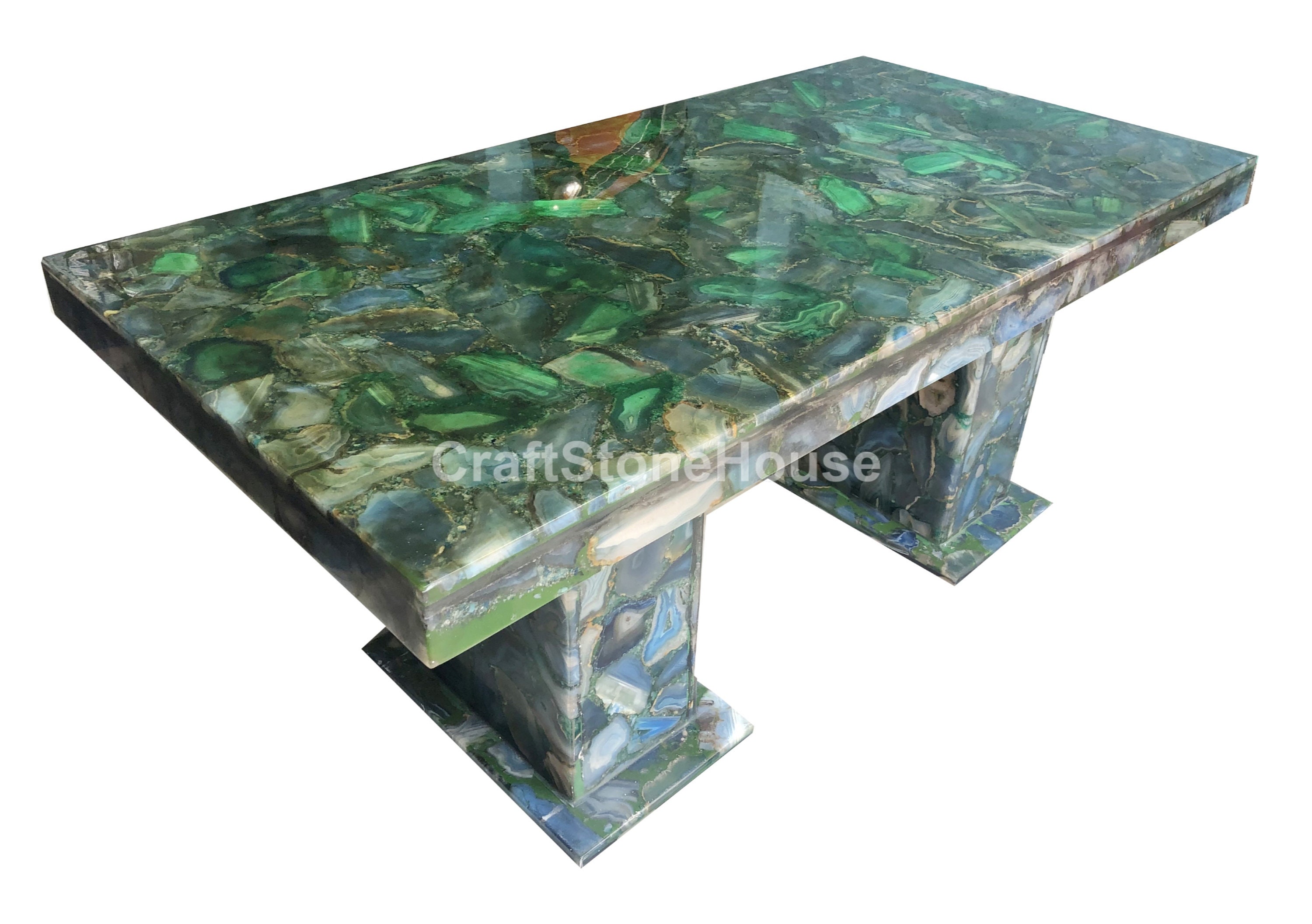 Green Agate Top Dining Table With Stand Restaurant Decorative Furniture