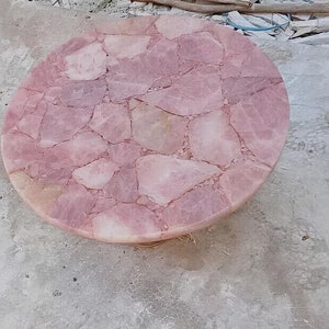 Pink Rose Quartz Table Top, Natural Gemstone Table, Round Stone Table Tops, Living Room Furniture, Sofa Center Wedding Decoration Furniture