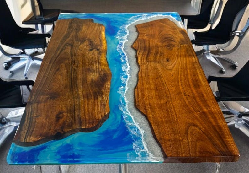Exclusive Ocean Wave Rectangle Blue Epoxy Resin Office Conference